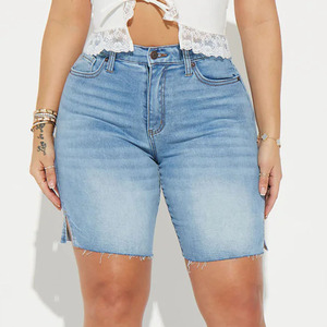 Personnalisé confortable plaine couleur unie femmes Denim acide lavage Shorts 2025 nouvelle mode bords bruts ourlets bouton femmes Denim Shorts - Product Image 3