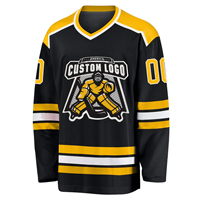 Maillot de hockey sur glace personnalisé noir et jaune, uniforme d'équipe, nom et numéro personnalisés, vêtements de sport imprimés sublimés respirants