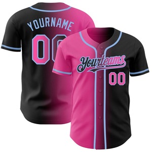 Ropa de equipo personalizada más vendida Camiseta de béisbol de moda con degradado auténtico negro Rosa-azul claro personalizada - Product Image 1
