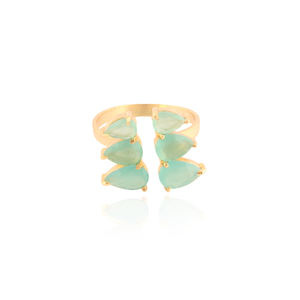 Look élégant forme de poire aqua calcédoine manchette ouverte bague réglable en laiton plaqué or griffe réglage bague de déclaration bijoux intemporels - Product Image 1