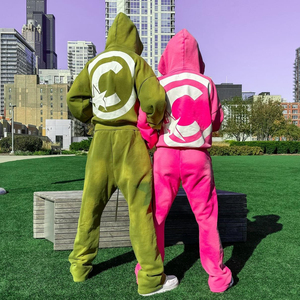 Custom Sweatsuit 100% Cotton French Terry <b>Screen</b> Print Hoodie and Sweatpants Set Distressed Patch Acid Wash Tracksuits for Men - Product Image 2