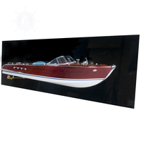 Modelo de Barco de Madera Artesanal de Lujo Riva Aquamarina de 70 cm, Diseño Rústico, Escultura de Pared con Marco para Decoración Náutica del Hogar u Oficina
