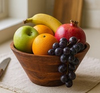 Bol de service rond en bois naturel de 8 pouces, écologique et durable, pour les fêtes, les salades, les collations, le pop-corn et les fruits - Meilleur prix