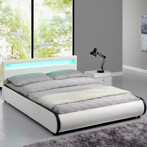 Lit en teck massif de haute qualité avec revêtement en cuir, lumières LED, rangement, design moderne pliable, taille Queen, vente directe d'usine - Product Image 4