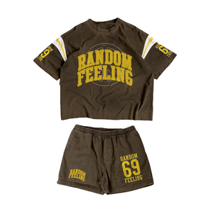 Vêtements costume d'été deux pièces pour hommes avec logo personnalisé ensemble short et chemise délavés à l'acide pour hommes - Product Image 3