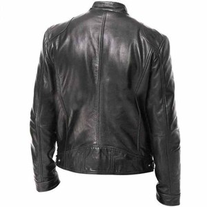 <b>Men's</b> Winter Stand Collar <b>Leather</b> Jacket Zippers <b>Washed</b> Canvas Fabric Waterproof Windproof Comfortable Breathable High Quality - Product Image 6
