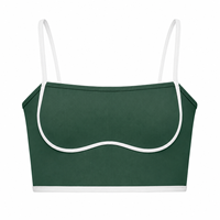 Soutien-gorge de sport personnalisé en gros pour femmes, 82 % nylon, 18 % élasthanne, 220 g/m², vert forêt, maintien léger, bretelles spaghetti, bordure contrastante
