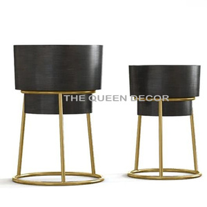 Maceta redonda de metal de aluminio con estilo nórdico con textura en relieve, acabado dorado, centros de mesa de alta calidad, decoración para jardín - Product Image 2