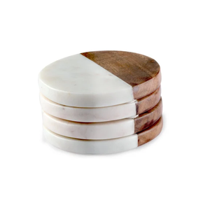 Usine de sous-verres pour tasses à thé sous-verres en bois d'acacia et en marbre blanc Soyez en sécurité Carré rond Fabriqué à la main - Product Image 1