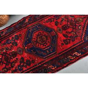 <b>Traditional</b> Red Blue Patchwork Wool <b>Rug</b> 3.4 X 7.1ft Vintage Turkish Design for Living Room Decorations Latex Backed 9x12 Carpet - Product Image 5