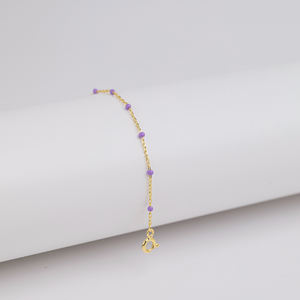 Bracelet chaîne en argent sterling 925 plaqué or et rhodium, design émail couleur violette, fabrication artisanale turque, vente en gros - Product Image 6