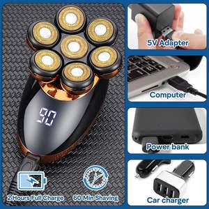 Afeitadora Eléctrica Recargable por USB para Hombre, Afeitadora Rotativa Húmeda/Seca con Cabezal Giratorio, Resistente al Agua IPX7, Mini Afeitadora para Cara y Cuerpo, para Uso en Autocaravanas - Product Image 1