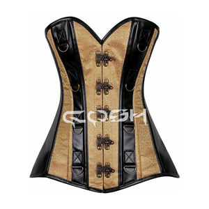 Corset violet en brocart victorien à lacets avec garniture en cuir, fermoirs anciens et anneaux en D - Product Image 3