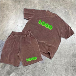 ผู้ผลิตที่กําหนดเองกรดล้างเสื้อยืดกางเกงขาสั้นชุดผ้าฝ้าย100%เจอร์ซีย์ผ่อนคลายพอดีผู้ชายStreetwear 2ชิ้นสั้นTracksuit - Product Image 3