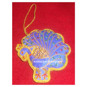 Blue Design <b>Peacock</b> Shape Christmas Decoration Hand Embroidered Customized Fabric With Beaded Work Hanging Safe International - Product Image 1
