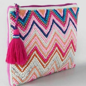 Bohemian Style Embroidery <b>Pearl</b> Zipper Evening Clutch <b>Bags</b> Fancy Design Handmade Lining Wholesale - Product Image 1
