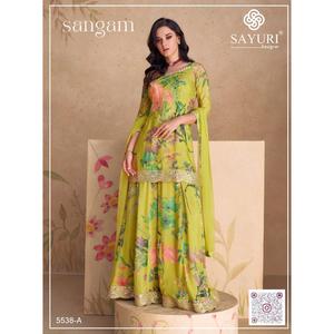 เสื้อผ้าปากีสถานของอินเดียพิมพ์ลายดิจิทัลงานปักลายลาย Chinon - Product Image 1