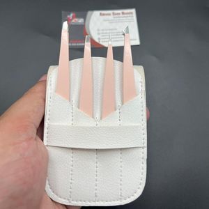 4 pinces à sourcils en acier inoxydable rose clair durable avec logo personnalisé avec pochette blanche - Product Image 2