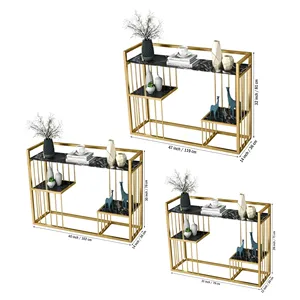 Designer 3-Tier Black Faux <b>Marble</b> Golden <b>Console</b> <b>Table</b> Home Furniture Manufacturer Wholesaler factory direct sale - Product Image 2