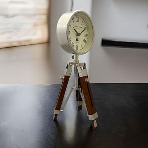 Horloge Trépied Style Vintage en Aluminium, Acier et Bois, Légère et Décorative, pour Bureau, Table, Étagère, Maison, Étude, Intérieur - Product Image 4