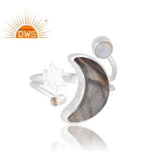 Dernière vente en argent sterling 925 Labradorite naturelle et pierre de lune arc-en-ciel Bague en pierres précieuses Fabricant de bijoux personnalisé - Product Image 3