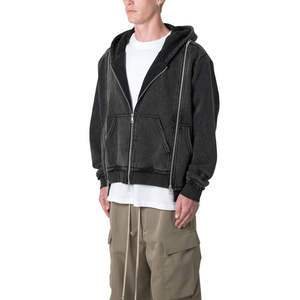 Wholesale 360gsm Digital Print Logo Cropped Zipper Terry <b>Hoodie</b> Blank Full <b>Zip</b> <b>up</b> Vintage Washed Hoodies for Men - Product Image 1