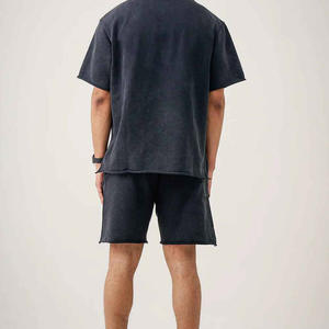 Conjunto de 2 piezas de camiseta y pantalón corto de algodón transpirable con lavado ácido, estilo vintage, para hombre - Product Image 3