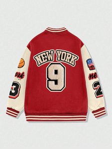 High Quality Varsity Jacket Men Customized Chenille Embroidery Leather Sleeves Custom Baseball Letterman Varsity Jacket - Product Image 2