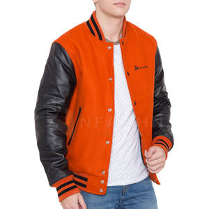 แจ็กเก็ตเลตเตอร์แมนสำหรับผู้ชายเสื้อแขนหนังคอตั้งสำหรับฤดูหนาว - Product Image 2