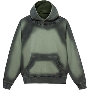 Sudadera con Capucha Personalizada Gree Oversize de Algodón 100% de Alto Gramaje para Hombre, con Lavado Ácido, Efecto Desgastado por el Sol y Rasgaduras, Ideal para Otoño - Product Image 3