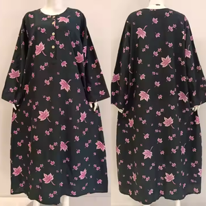 Robe Abaya Grande Taille pour Femmes Manches Longues Longueur Entière Respirante Florale Polyester/Coton par Chrysanta - Product Image 5