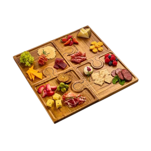 Hot Item <b>Set</b> 4 <b>Wooden</b> Interlocking Puzzle Eco-Friendly Dishwasher Safe Serving Tray Charcuterie Boards Appetizer Tray Parties - Product Image 1