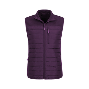 Gilets matelassés en gros, couleur marron foncé, fermeture éclair, sans manches, nylon polyester, chaud, coupe-vent, gilet matelassé avec trois poches - Product Image 3