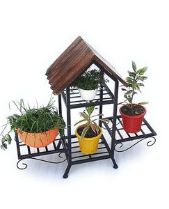 Best selling four tier <b>plants</b> display stand indoor outdoor hut shaped metal planters stand decoration home garden balcony - Product Image 6