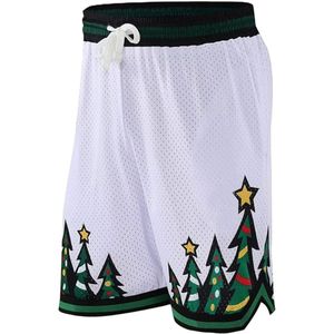 Pantalones Cortos Deportivos de Baloncesto con Estampado Personalizado de Árbol de Navidad, Blancos y Verdes, Tema Navideño, Antibacterianos, Transpirables, para Hombre, Gimnasio - Product Image 5