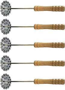 Ensemble de presse-purée en acier inoxydable portable 5 pièces-outil de cuisine manuel avec manche en bois pour écraser les légumes, les fruits - Product Image 4