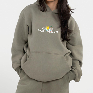 Fabricantes de ropa de calle con logotipo personalizado Drop Shoulder 500gsm de peso pesado de gran tamaño Sudadera con capucha de lana de algodón para las mujeres - Product Image 2