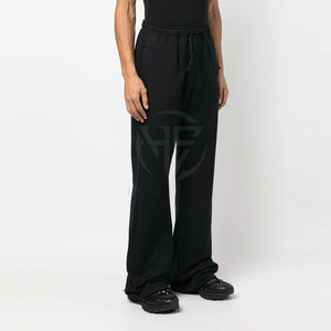 Soft Cotton Blend <b>Trousers</b> <b>Elastic</b> Waist Wide Leg Casual Fit Smooth Surface Comfortable Feel Daily <b>Men</b> Flared Sweat Pant - Product Image 2