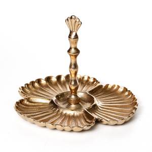 Servidor de frutas secas con base de madera y cúpula de vidrio Torneado Juego de frutas secas doradas de 3 tazones en juego de servir de aluminio para fiestas Tazón - Product Image 4