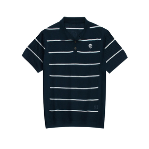 Polo de Punto Trenzado Azul Marino para Hombre, Prenda de Punto de Algodón Premium, Manga Corta, Texturizado, Corte Clásico, Ropa Casual Elegante - Product Image 2