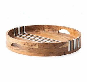 ถาดไม้อะคาเซียแบบกลมสำหรับตกแต่งโต๊ะอาหารในโรงแรมจานเสิร์ฟทำจากไม้ทนทานสำหรับใช้ในบ้านหรือในเชิงพาณิชย์ - Product Image 2