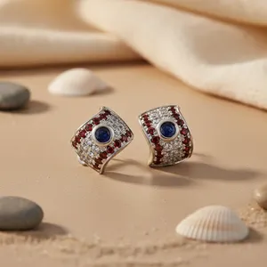 Boucles d'oreilles tendance pour femme en argent 925 plaqué or avec grenat, saphir et zircon cubique pour fiançailles - Product Image 2