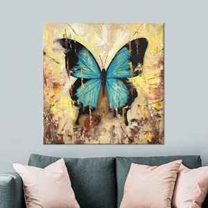 งานศิลปะผ้าใบพิมพ์ลายผีเสื้อสำหรับตกแต่งผนังอย่างหรูหรา ห่อหุ้มอย่างดี - Product Image 1