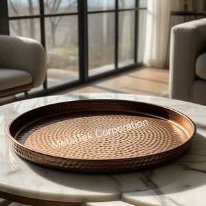 Vajilla marrón martillado bandeja de plato redondo al por mayor OEM Hotel restaurante antiguo Retro vajilla Bandejas para servir regalos de boda - Product Image 2