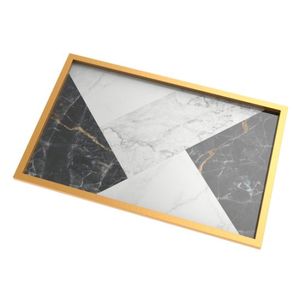 Plateau de service en bois et marbre de conception de luxe, fournitures de bureau pour hôtels, tasse à thé, plateau en bois et marbre de couleur pierre noire - Product Image 3