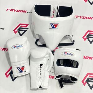 Ensemble d'équipement de boxe en cuir de vachette véritable noir, comprenant des gants de boxe, une protection de la tête et une protection de l'aine, pour l'entraînement et la combat de kickboxing - Product Image 2