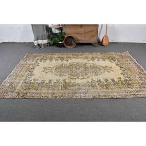 Alfombra turca Vintage Beige Marrón 5,8X9,4 FT Tejido plano de lana con patrón de retazos para decoraciones de sala de estar - Product Image 2