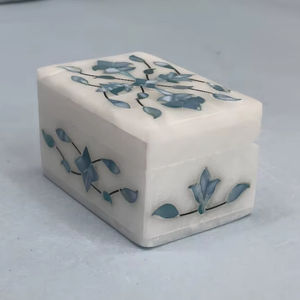 Joyero de mármol azul de lujo con trabajo de incrustaciones | Organizador elegante para anillos, pendientes y accesorios | - Product Image 1