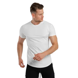 Sıcak satış erkekler giyim Polyester yarım kollu düz renk Fitness giysileri erkekler yeni tasarım spor giyim T Shirt