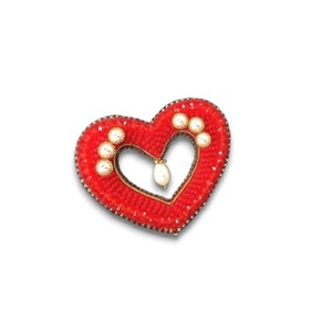 Red Heart with Crystal Embroidered Brooch Hand Embroidery and Bullion Wire Beaded Fashion Brooch - Product Image 1